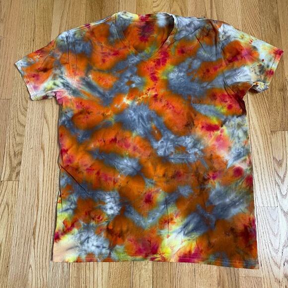 handmade tie dye unisex tshirt XL vneck silver orange galaxy - Picture 2 of 8